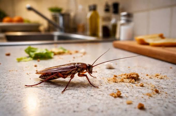 Cafard sur une surface de cuisine