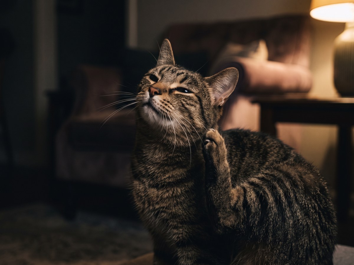 Chat se grattant, hôte animal des puces